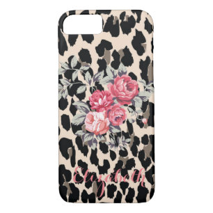 Cute Modern Flowers On Leopard Print-Personalized iPhone 8/7 Case
