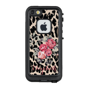 Cute  Modern Flowers On Leopard Print-Personalized LifeProof FRĒ iPhone SE/5/5s Case
