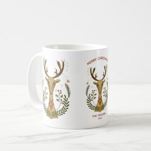 Cute Modern Folk Art Christmas Reindeer Coffee Mug