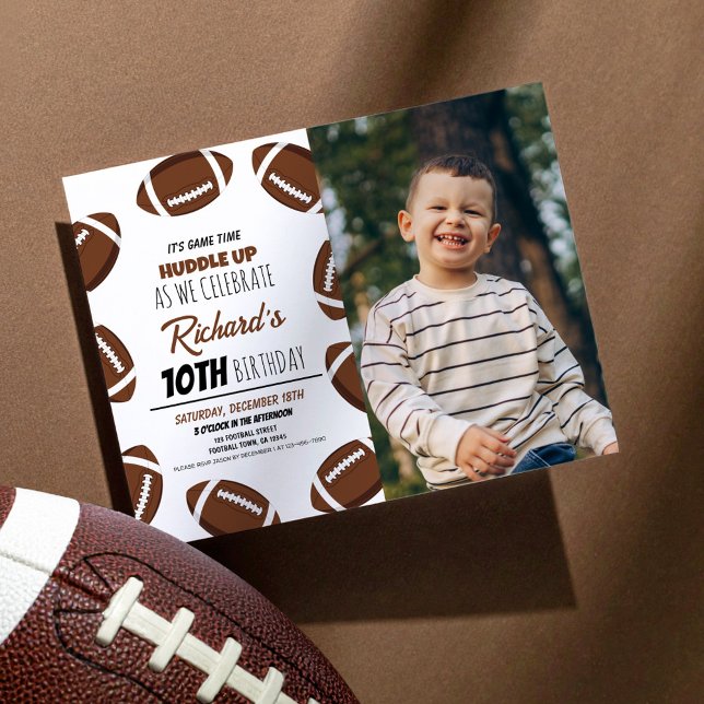 Cute Modern Football Budget Photo Birthday Invite (Creator Uploaded)