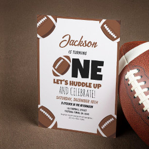 Cute Modern Football Sports Kids 1st Birthday Invitation