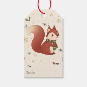Cute Modern Forest Squirrel Christmas Gift Tags