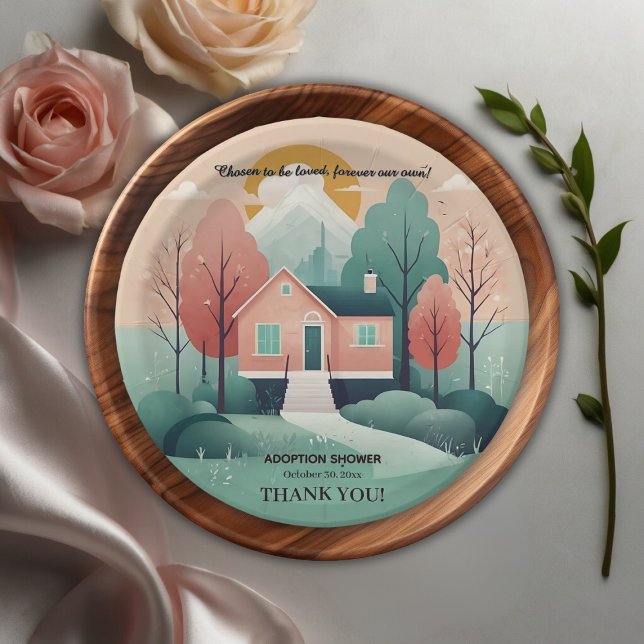 Cute Modern Forever Home Adoption Foster Shower In Paper Plates (Creator Uploaded)