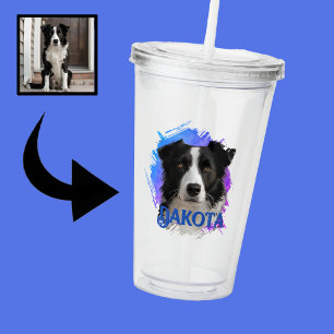 Cute Modern & Fun Blue Border Collie Dog Photo   Acrylic Tumbler