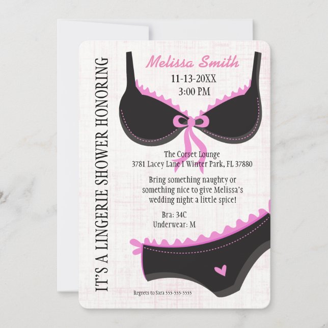 Cute Modern Fun Lingerie Bridal Shower Invite (Front)