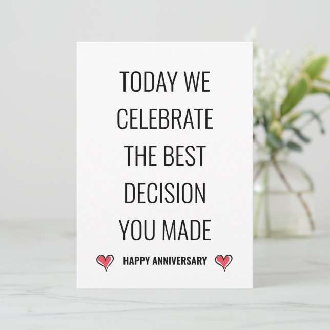 Cute Modern Funny Minimalistic Happy Anniversary Holiday Card (Standing Front)