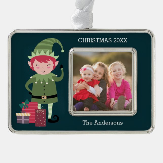 Cute Modern Funny Modern Christmas Elf Gift Photo Ornament (Front)