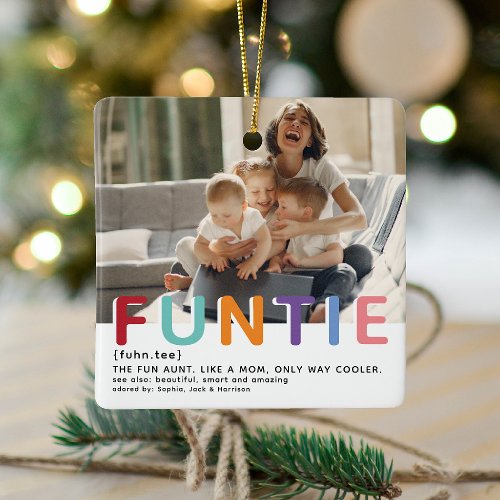 Cute Modern Funtie Tyopgraphy Photo Christmas Ceramic Ornament