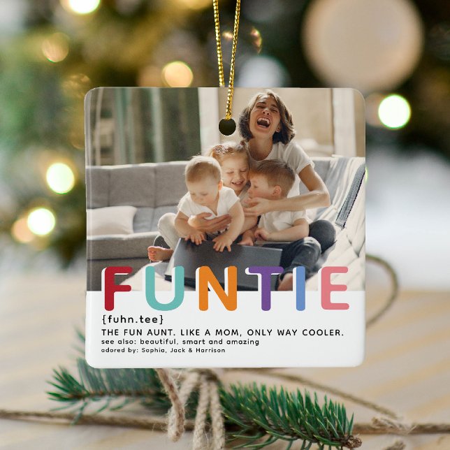 Cute Modern Funtie Tyopgraphy Photo Christmas Ceramic Ornament (Creator Uploaded)