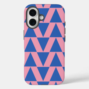 Cute Modern Geometric Pattern Pink Cobalt Blue iPhone 16 Case