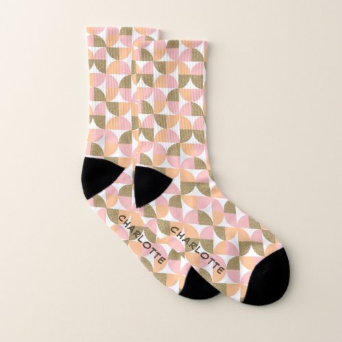 Cute Modern Geometric Pink Gold Girly Personalized Socks