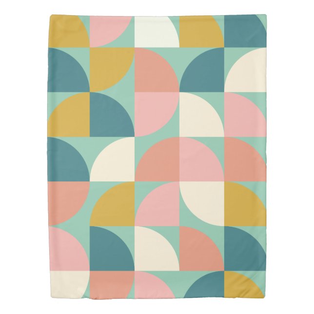 Cute Modern Geometric Shapes Pattern in Teal Green Duvet Cover (Front)