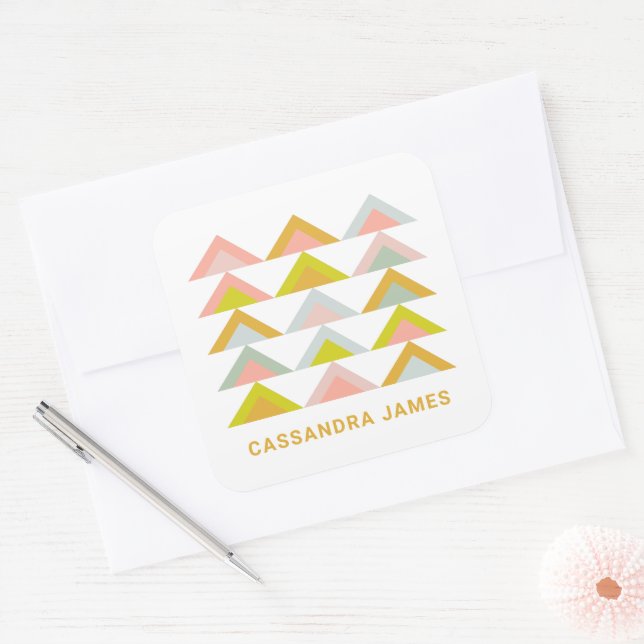 Cute Modern Geometric Triangles in Pastel Colors Square Sticker (Envelope)