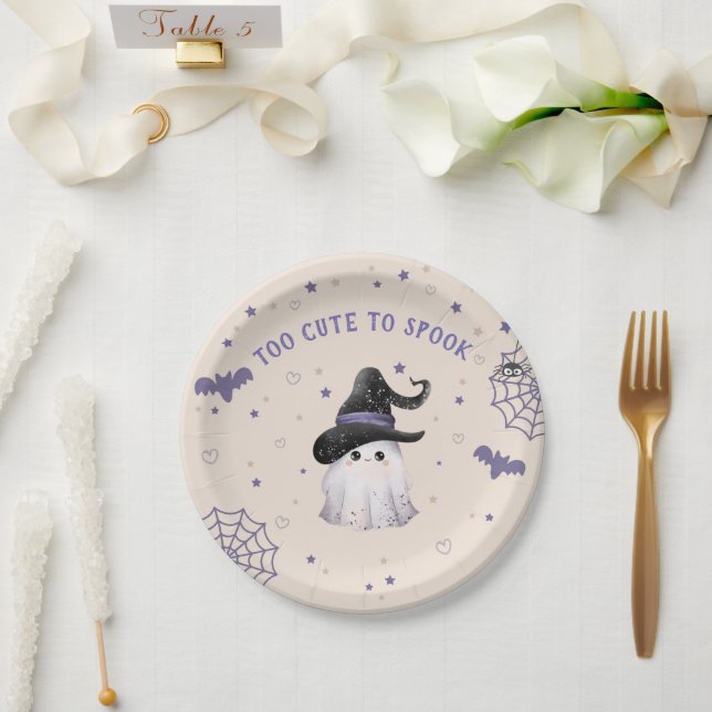 Cute Modern Ghost Halloween Birthday Party Cream Paper Plates (Wedding)