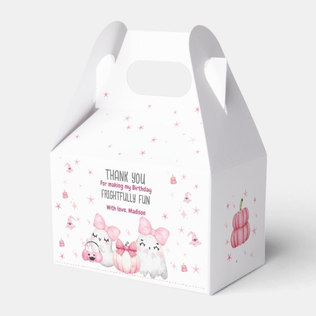 Cute Modern Ghost Halloween Birthday Party Pink Favor Boxes (Front Side)
