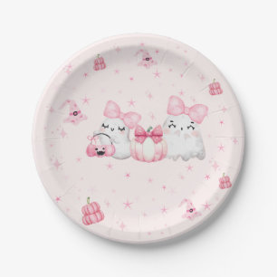Cute Modern Ghost Halloween Birthday Party Pink Paper Plates