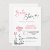 Cute Modern GIRL Pink Mommy Elephant & Baby Shower Invitation (Front/Back)