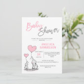Cute Modern GIRL Pink Mommy Elephant & Baby Shower Invitation (Standing Front)