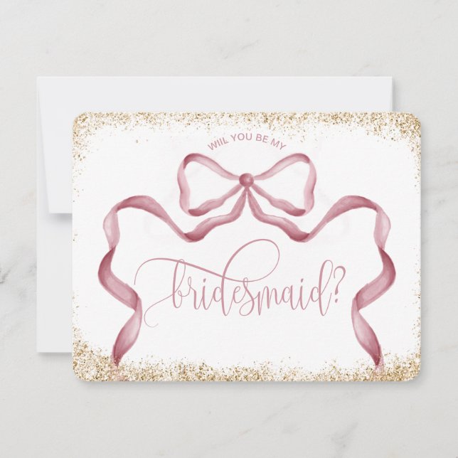 cute modern girly bow pink watercolor BRIDESMAID Invitation (Front)