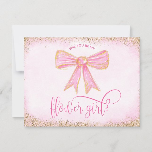 cute modern girly bow pink watercolor FLOWER GIRL Invitation (Front)