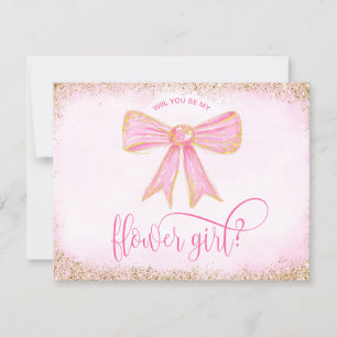 cute modern girly bow pink watercolor FLOWER GIRL Invitation