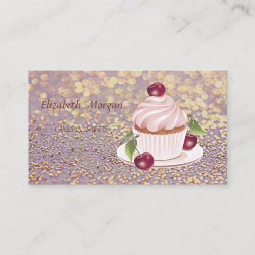 Cute Modern Girly Glittery Cupcake Business Card