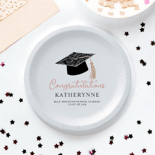 Cute Modern Girly Graduation Party Paper Plates