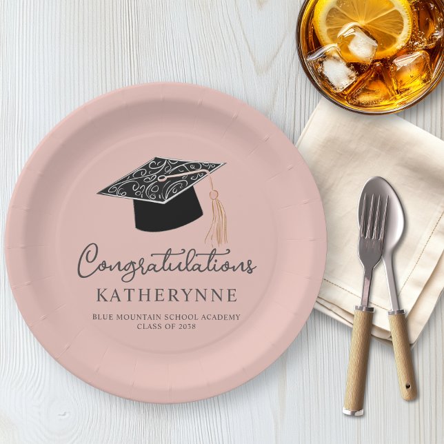 Cute Modern Girly Graduation Party Pink Paper Plates (Cute Modern Girly Graduation Party Pink Paper Plates)
