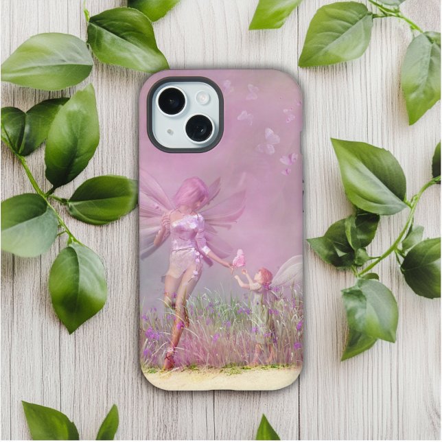 Cute Modern Girly Pink Butterfly Fairies iPhone 15 Case (Creator Uploaded)