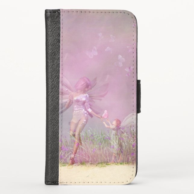 Cute Modern Girly Pink Butterfly Fairies iPhone Wallet Case (Front)