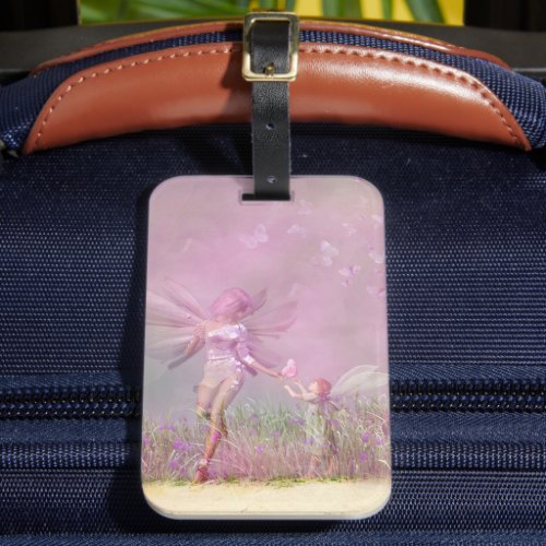 Cute Modern Girly Pink Butterfly Fairies Luggage Tag