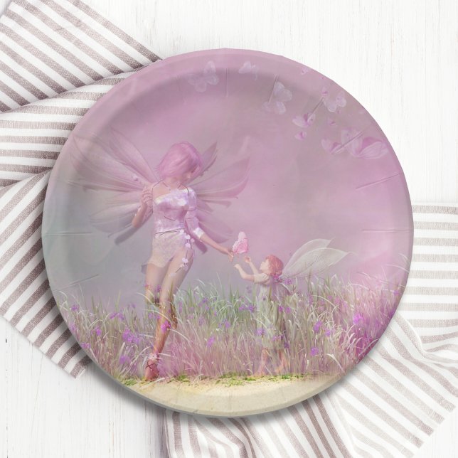 Cute Modern Girly Pink Butterfly Fairies Paper Plates (Creator Uploaded)
