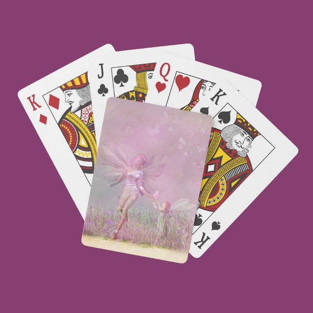 Cute Modern Girly Pink Butterfly Fairies Poker Cards (Creator Uploaded)