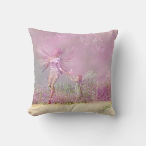 Cute Modern Girly Pink Butterfly Fairies Throw Pillow