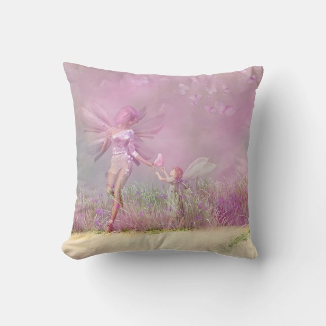 Cute Modern Girly Pink Butterfly Fairies Throw Pillow (Front)