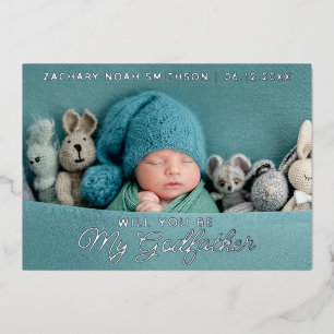 Cute Modern Godfather Proposal Real Foil Postcard