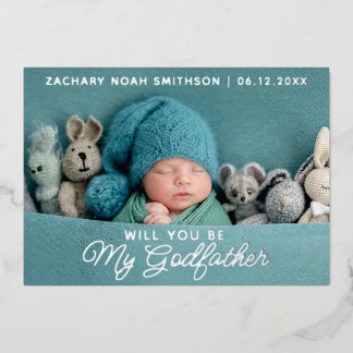 Cute Modern Godfather Proposal Real Foil Postcard