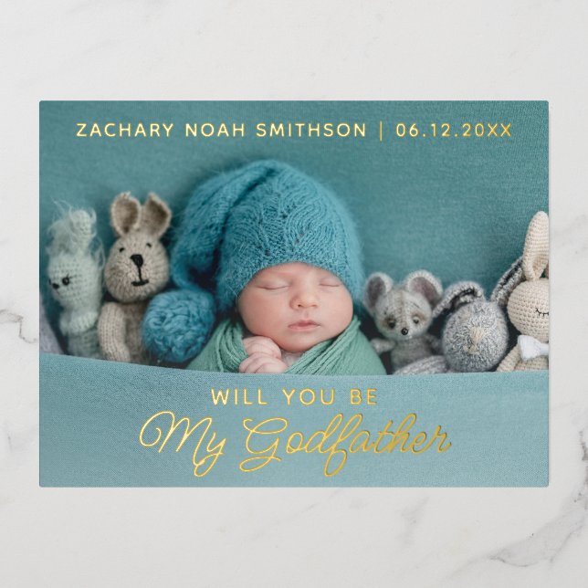  Cute Modern Godfather Proposal Real Foil Postcard (Front)