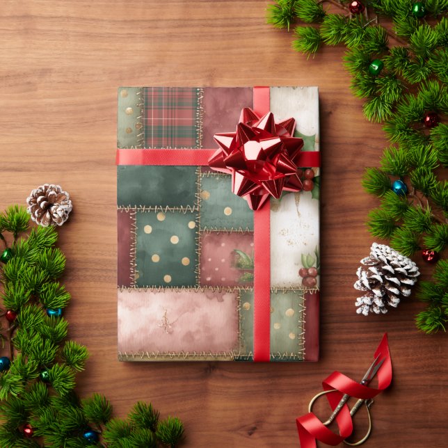 Cute Modern Gold Christmas Patchwork Pattern Wrapping Paper (Holiday Gift)