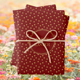 Cute Modern Gold Polka Dots Christian Happy Easter Wrapping Paper Sheets