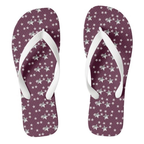 Cute Modern Gray and Burgundy Stylish Stars Flip Flops