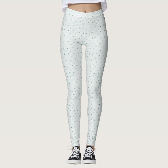 Cute Modern Gray and Green Stylish Dots Leggings (Front)