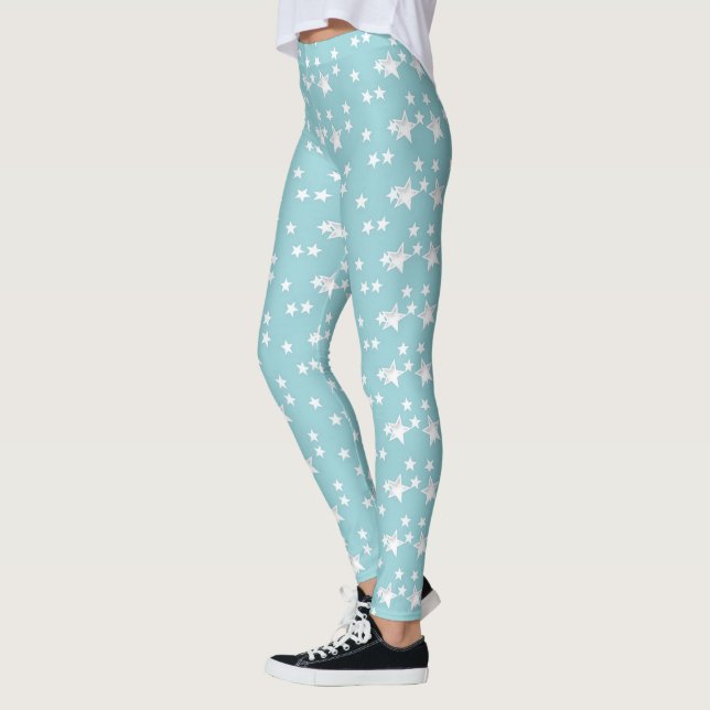 Cute Modern Gray and Mint Stylish Stars Leggings (Left)