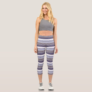 Cute modern gray blue stripes capri leggings