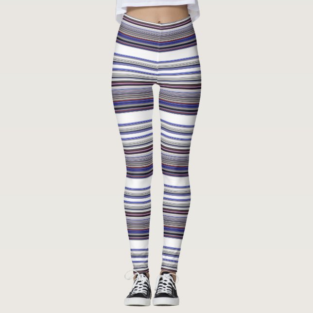 Cute modern gray blue stripes leggings (Front)