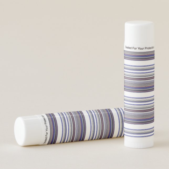 Cute modern gray blue stripes lip balm (Front)