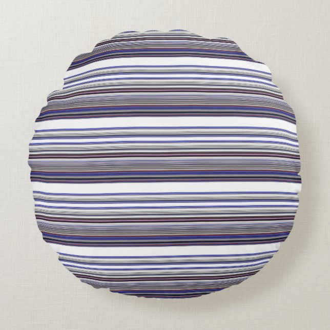 Cute modern gray blue stripes round pillow (Front)