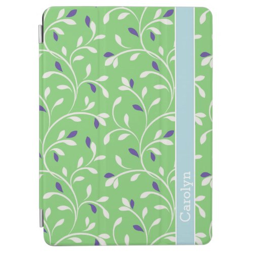 Cute modern green curly leaves pattern monogram iPad air cover