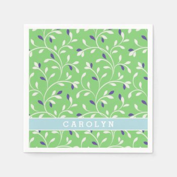 Cute Modern Green Curly Leaves Pattern Monogram Napkins by TintAndBeyond at Zazzle