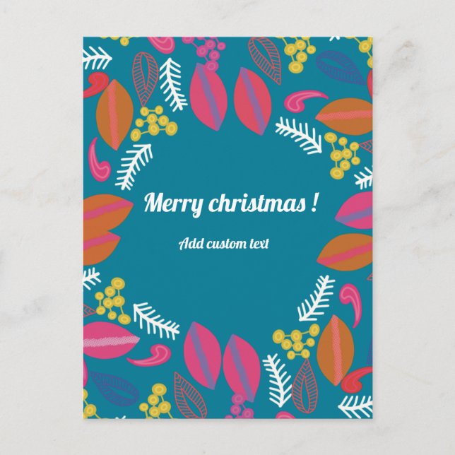 Cute modern green floral christmas customized note postcard (Front)